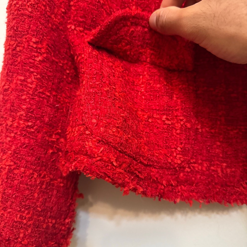 Earl Rutenberg Womens Red Textured Button Detail Cropped Tweed Jacket Size XS - Picture 7 of 9
